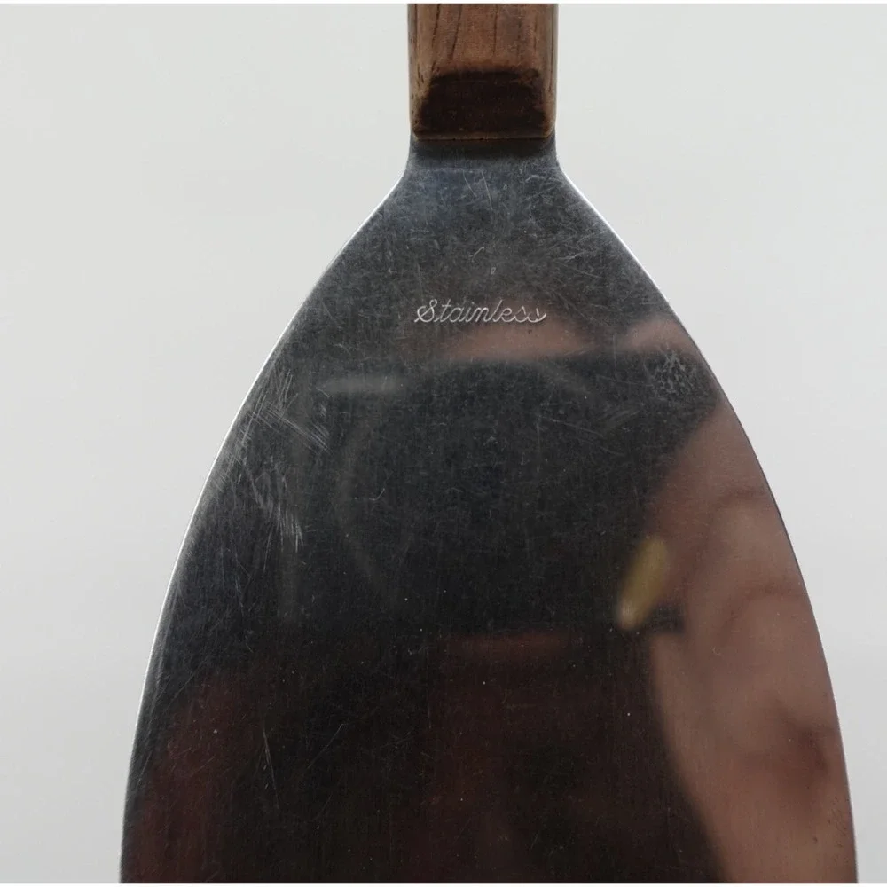 Vintage Stainless Steel Wide Blade Spatula Turner Wood Handle 10‎ Inch